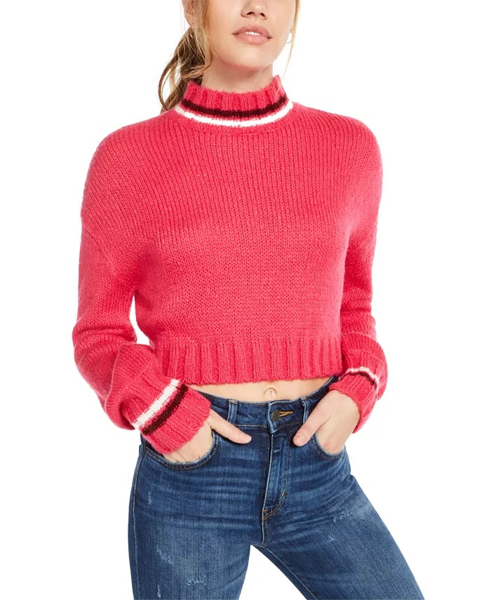 Planet Gold Junior's Turtleneck Cropped Sweater Pink Size Small