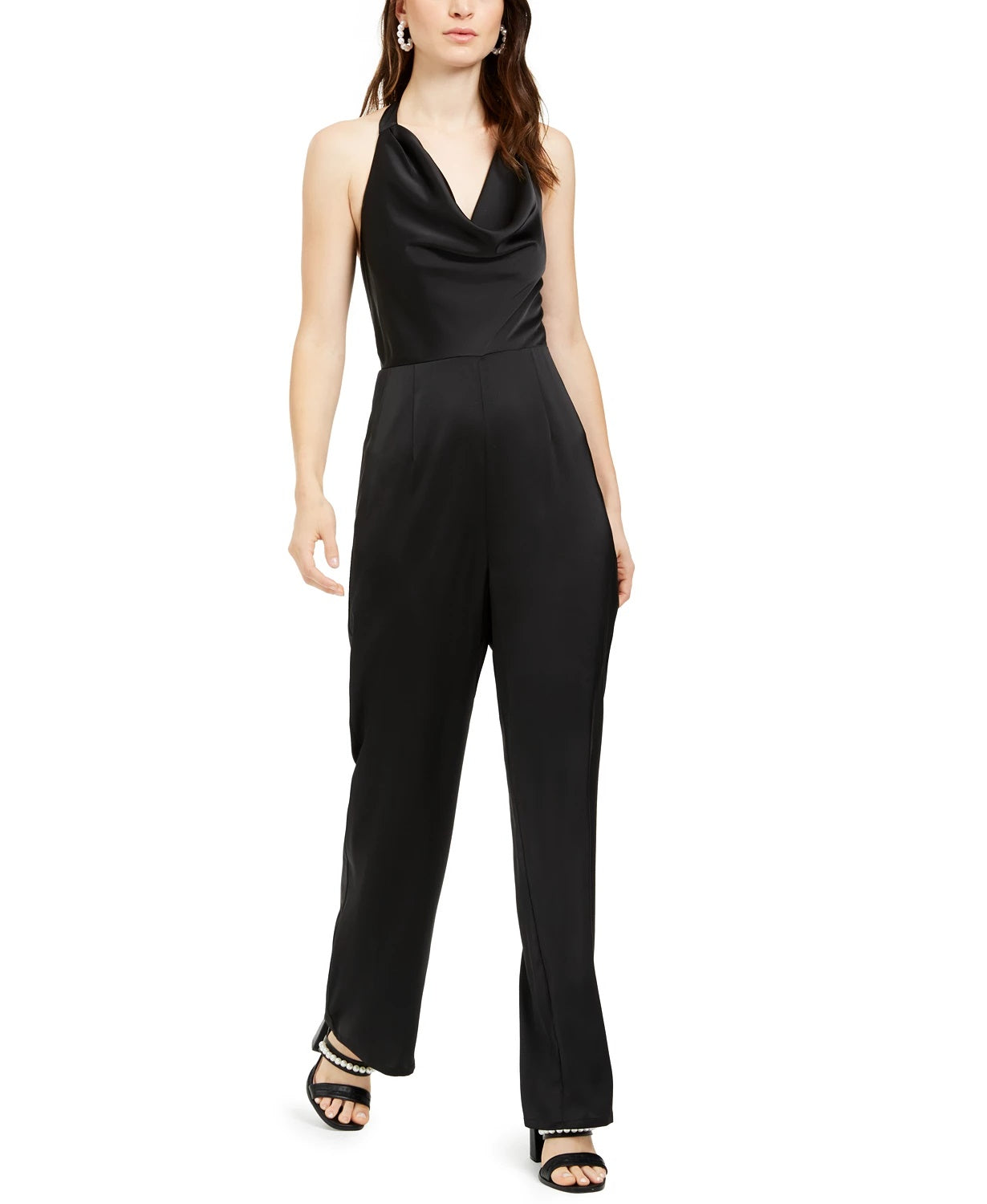 19 Cooper Women's Cowlneck Halter Jumpsuit Black Size Small