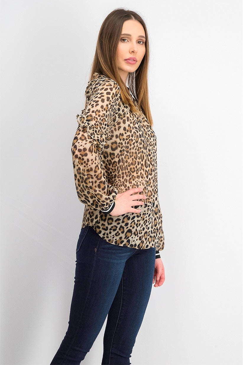 Rachel Rachel Roy Women's Sheer Leopard Print Top Beige Size 0