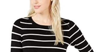 Maison Jules Women's Striped Bow Trim Sweater Black Size Medium