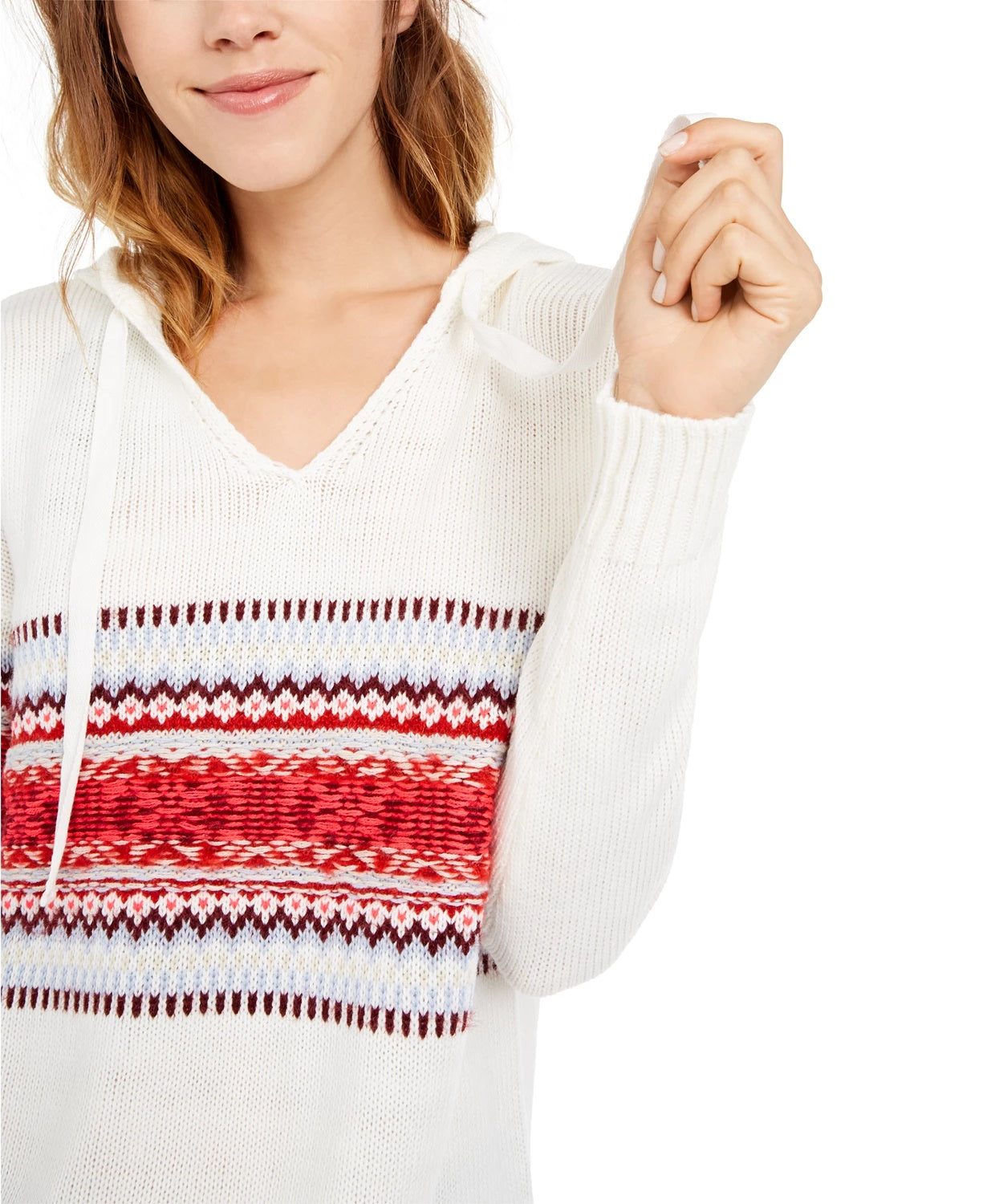 American Rag Junior's Fair Isle Hoodie Sweater White