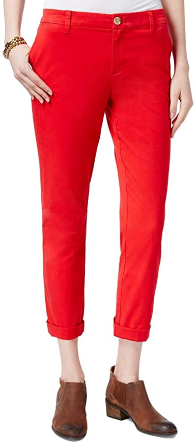 Tommy Hilfiger Women's Cuffed Chino Straight-Leg Pants Dark Red Size 4