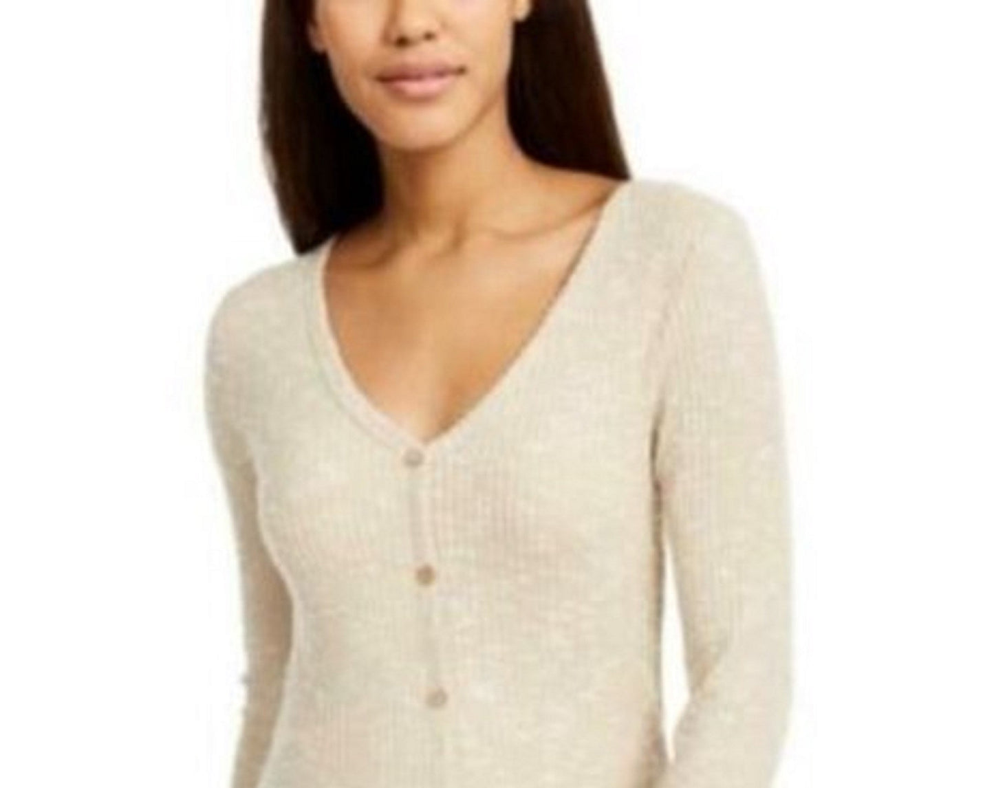 Crave Fame Juniors' Cozy Rib-Knit Top Beige Size Small