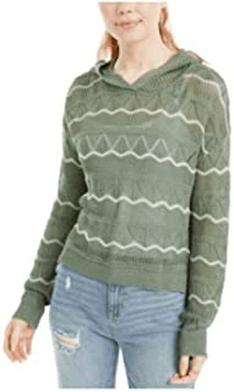 Ultra Flirt Juniors' Pointelle-Knit Hoodie Sweater Dark Green Size X-Small