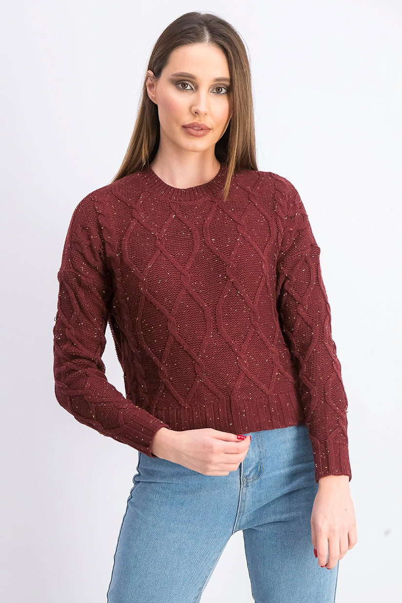 Ultra Flirt Juniors' Cable-Knit Sweater Wine Size Small