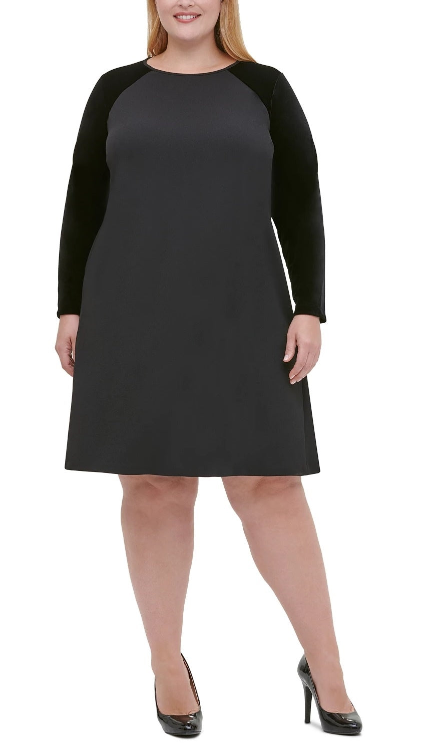 Tommy Hilfiger Women's Plus Size Velvet-Sleeve A-Line Dress Black Size 20W