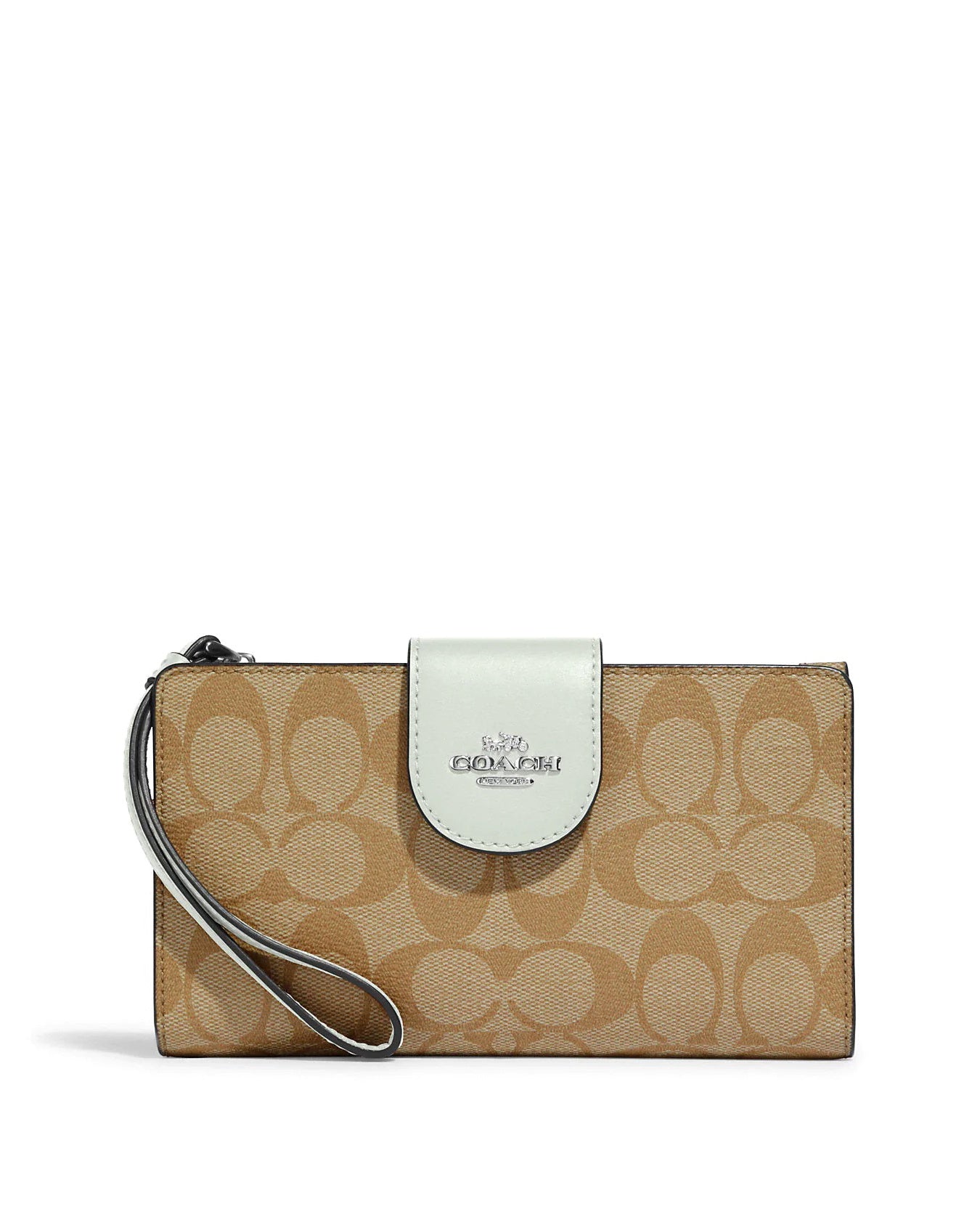 title:Coach Women's Tech Wallet In Colorblock Signature Canvas;color:Khaki Light / Sage