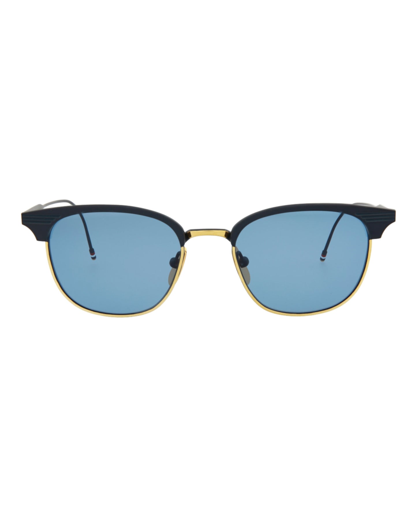 title:Thom Browne Square-Frame Metal Sunglasses;color:Matte Navy Gold