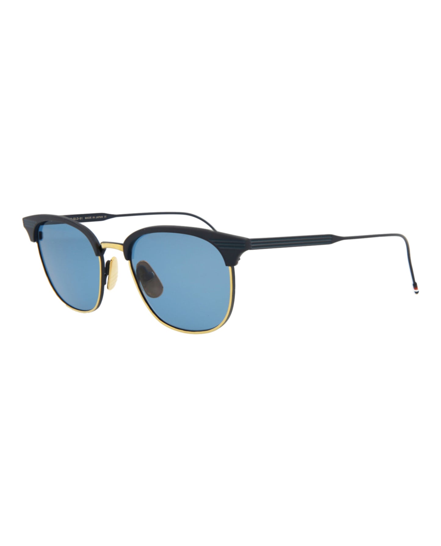 title:Thom Browne Square-Frame Metal Sunglasses;color:Matte Navy Gold