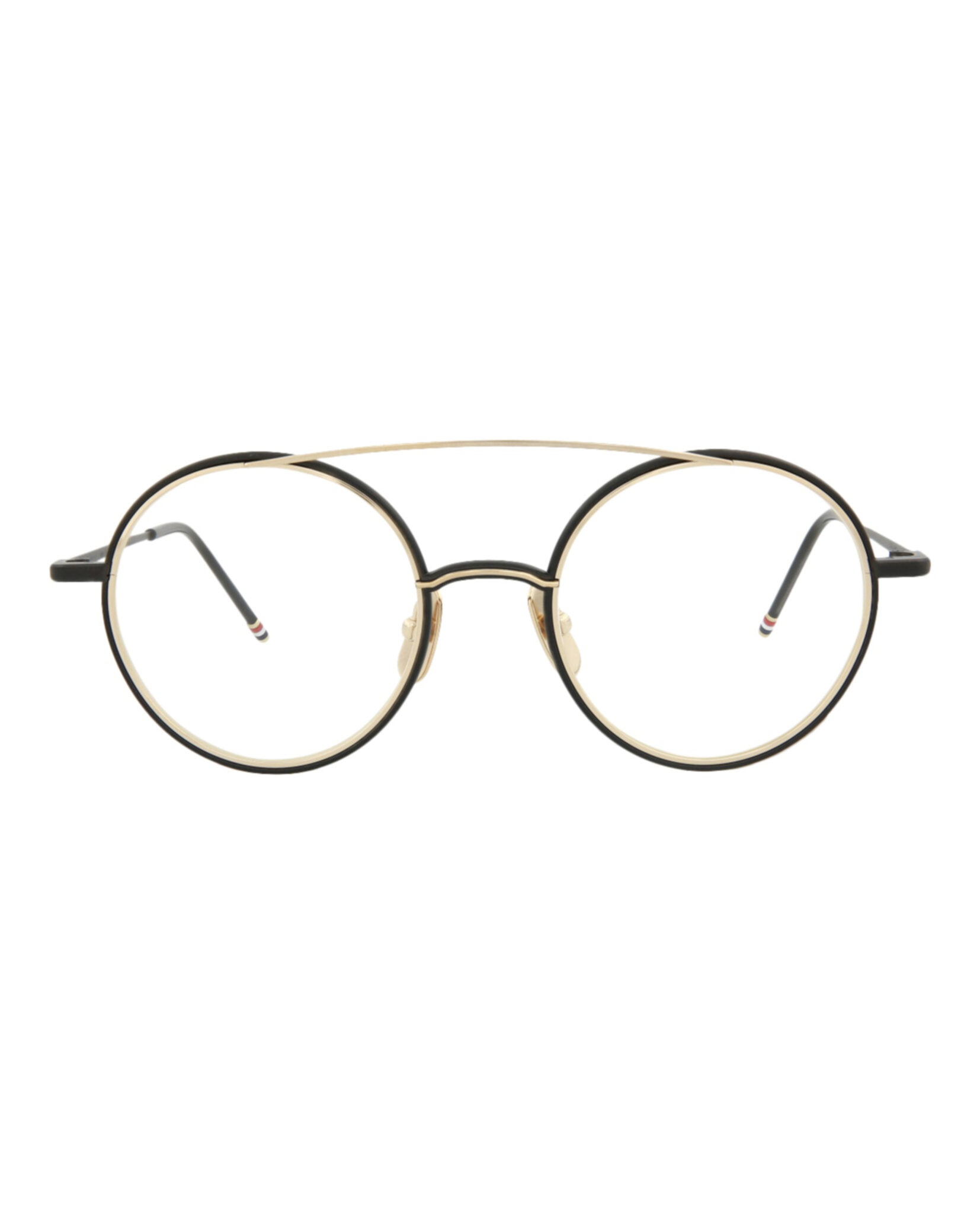 title:Thom Browne Aviator-Frame Metal Optical Frames;color:Black Iron Gold