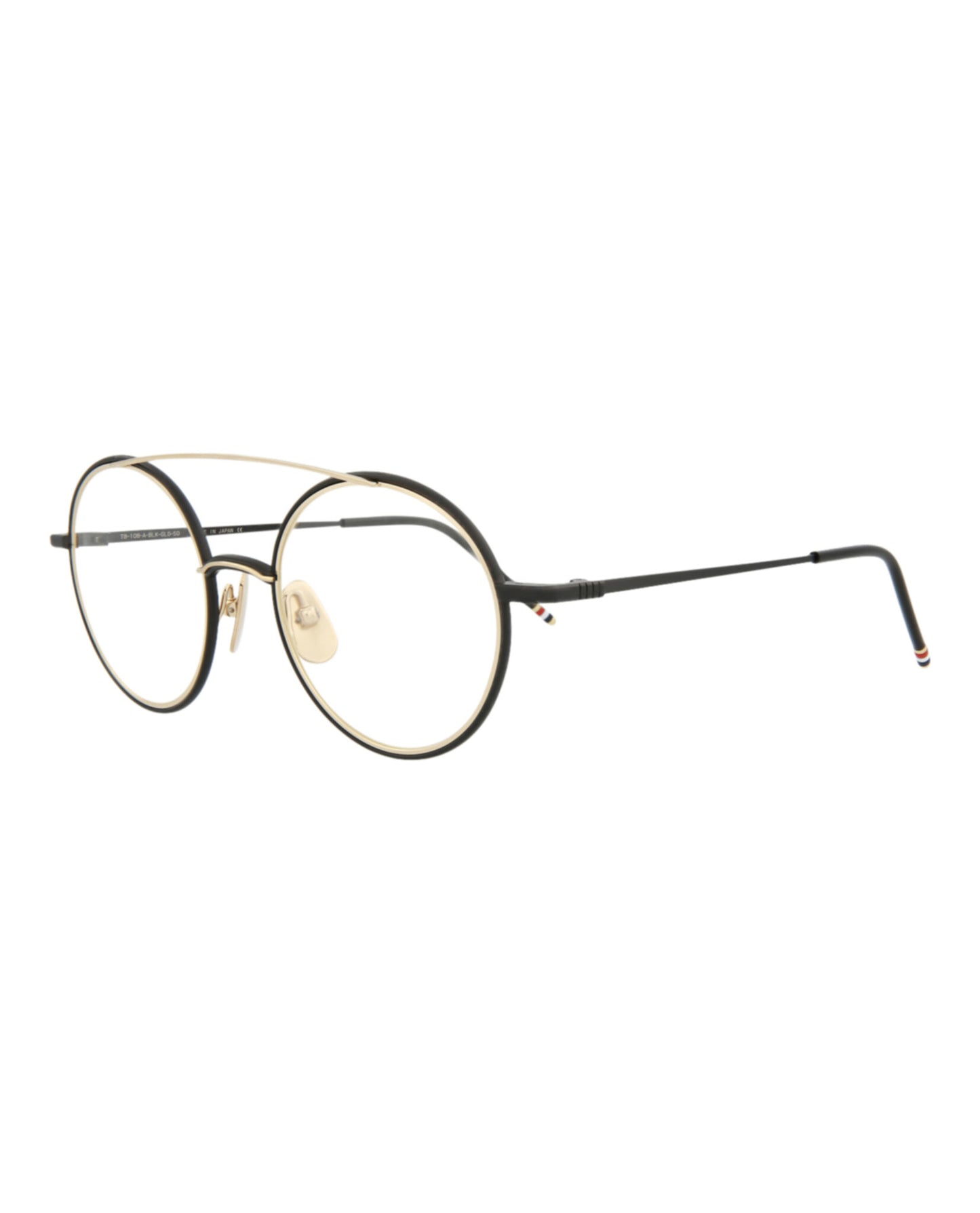 title:Thom Browne Aviator-Frame Metal Optical Frames;color:Black Iron Gold