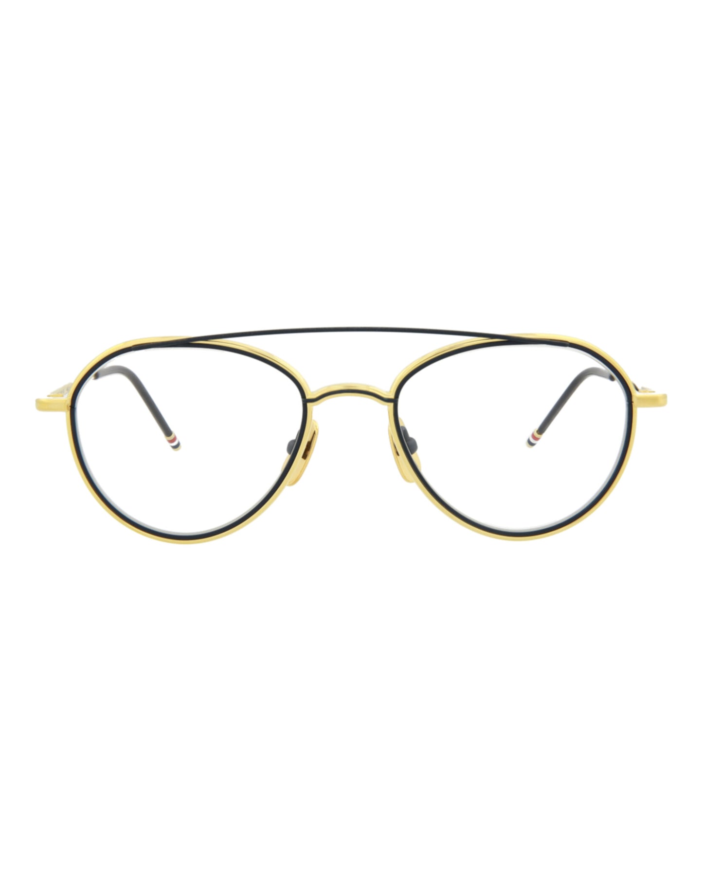 title:Thom Browne Aviator-Frame Metal Optical Frames;color:Yellow Gold Matte Navy