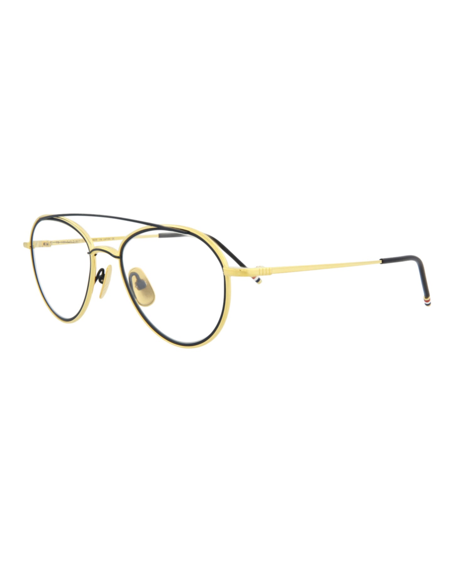 title:Thom Browne Aviator-Frame Metal Optical Frames;color:Yellow Gold Matte Navy