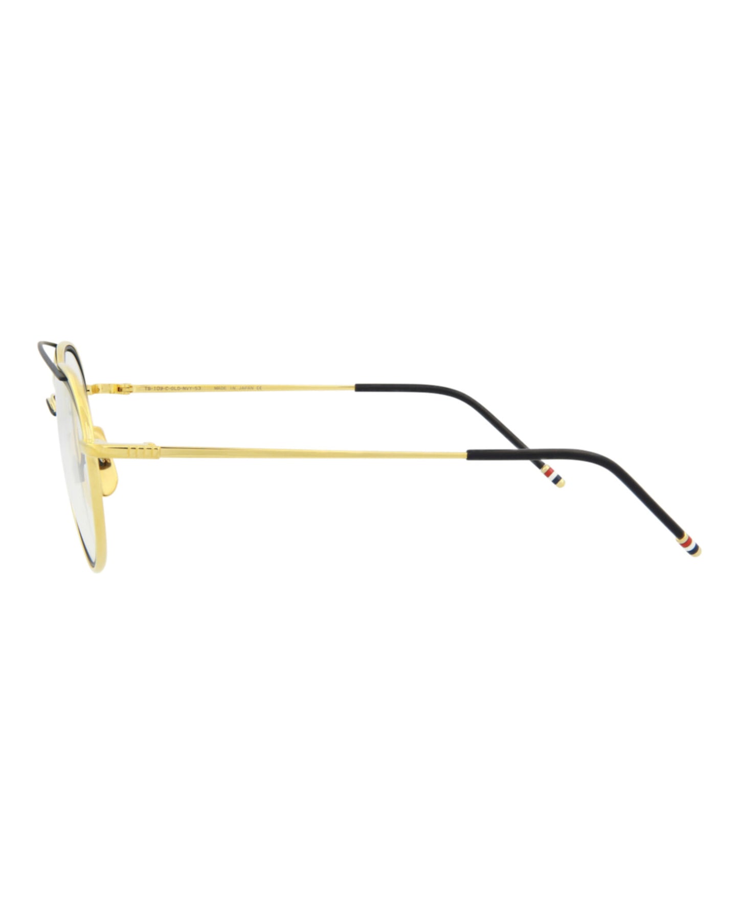 title:Thom Browne Aviator-Frame Metal Optical Frames;color:Yellow Gold Matte Navy