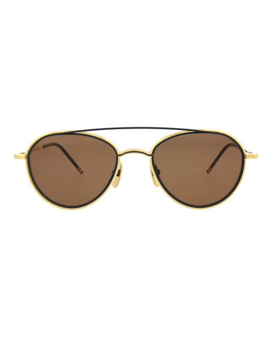 title:Thom Browne Aviator-Style Metal Sunglasses;color:Yellow Gold Matte Navy