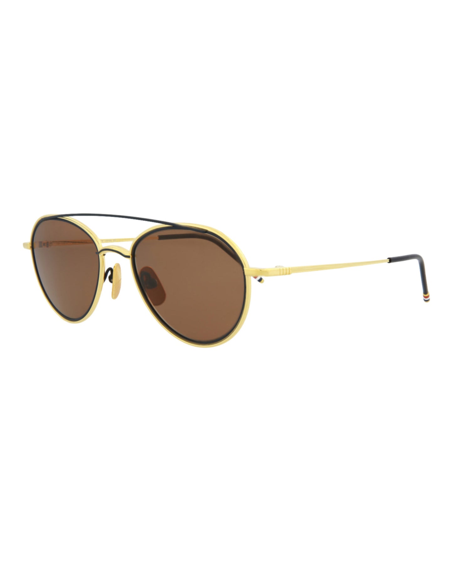 title:Thom Browne Aviator-Style Metal Sunglasses;color:Yellow Gold Matte Navy