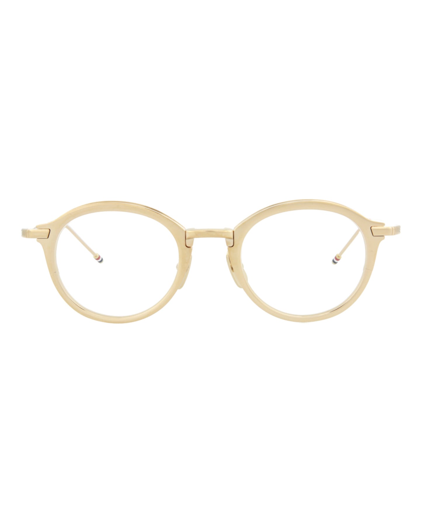 title:Thom Browne Round-Frame Metal Optical Frames;color:White Gold