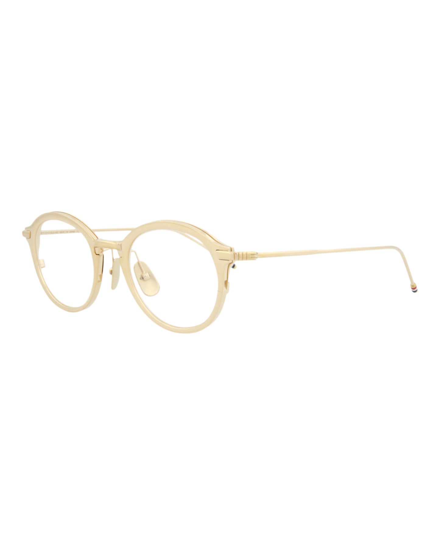 title:Thom Browne Round-Frame Metal Optical Frames;color:White Gold