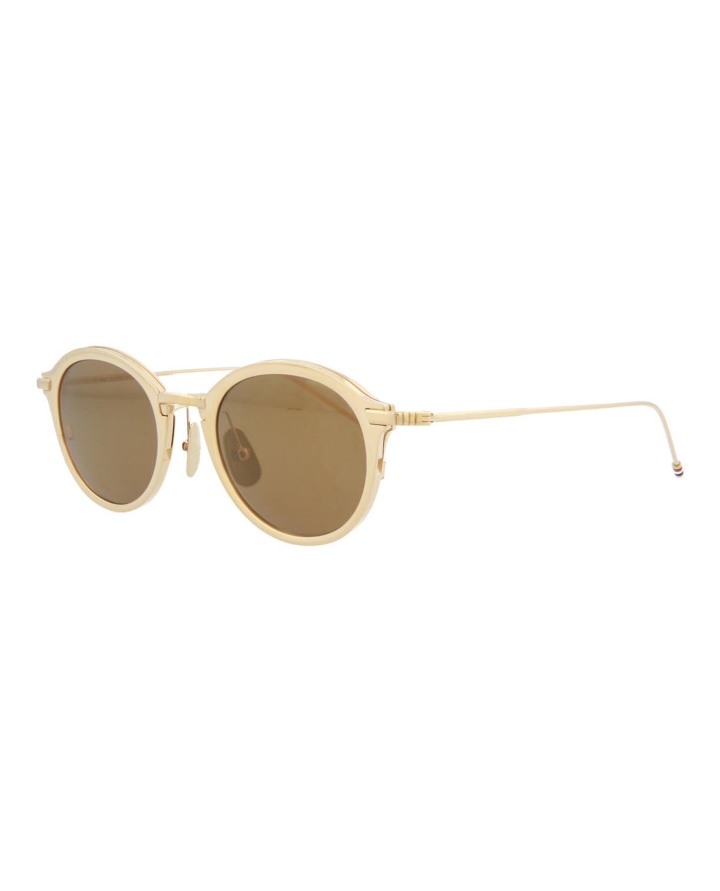 title:Thom Browne Round-Frame Metal Sunglasses;color:White Gold