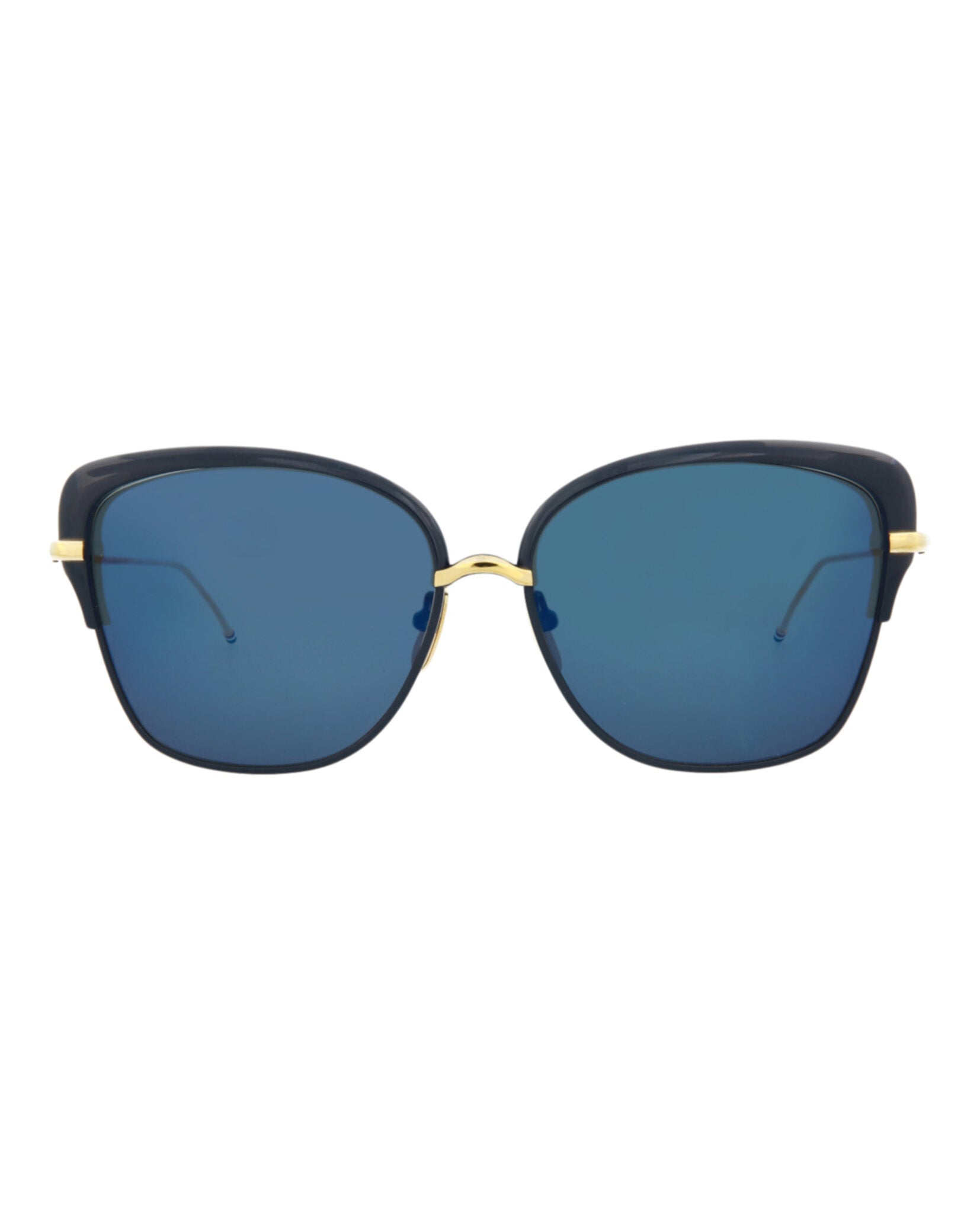 title:Thom Browne Cat Eye-Frame Metal Sunglasses;color:Navy Shiny Gold