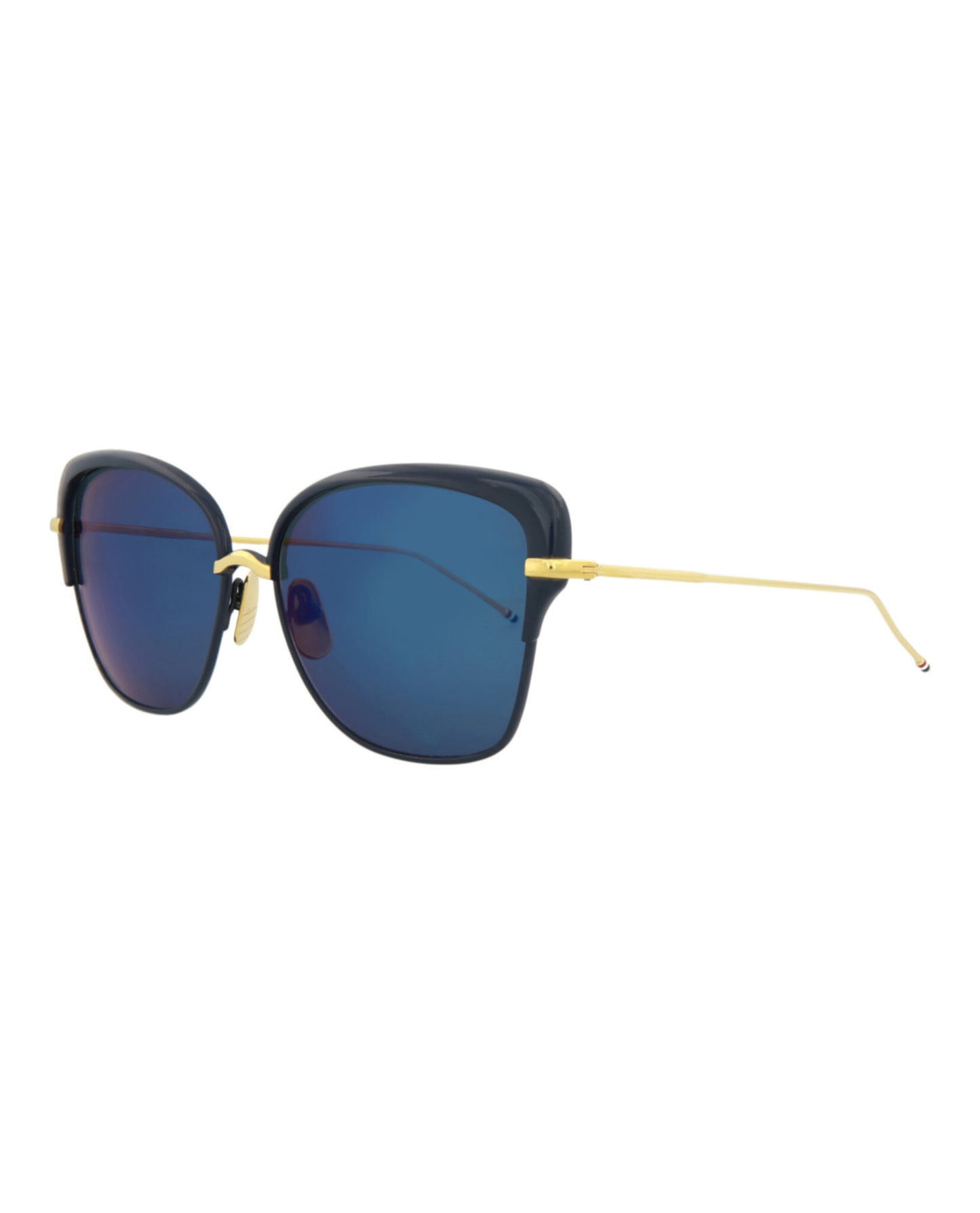 title:Thom Browne Cat Eye-Frame Metal Sunglasses;color:Navy Shiny Gold