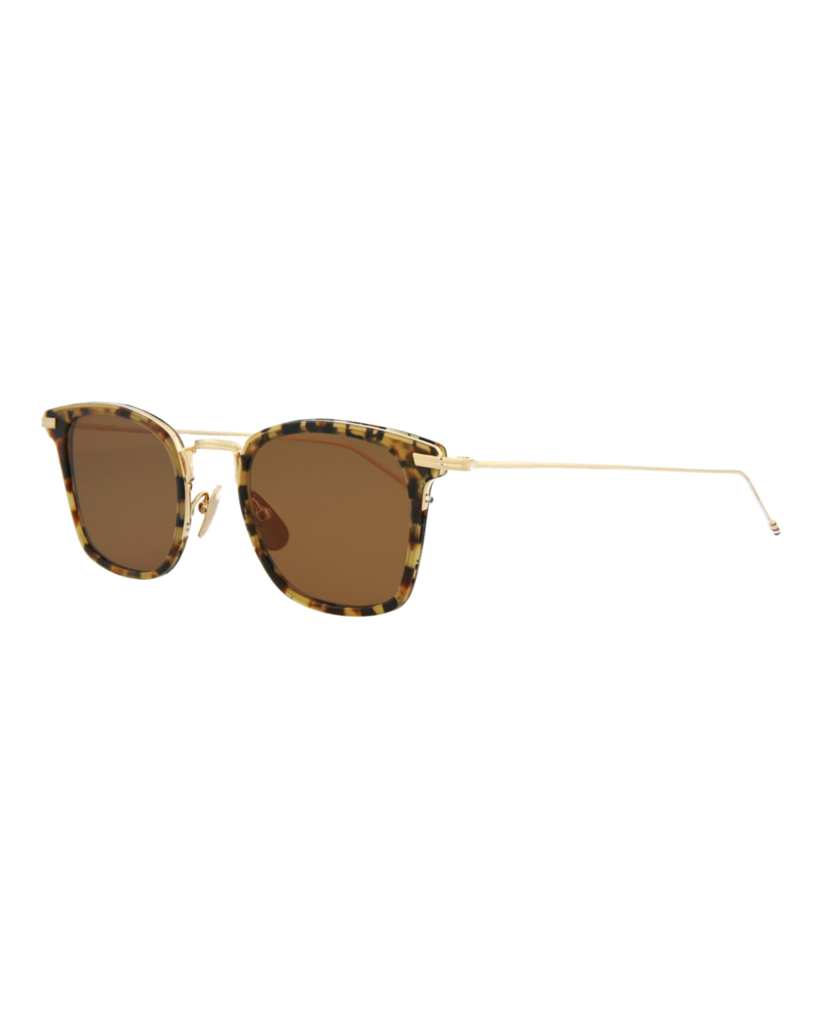 title:Thom Browne Square-Frame Metal Sunglasses;color:Tortoise White Gold