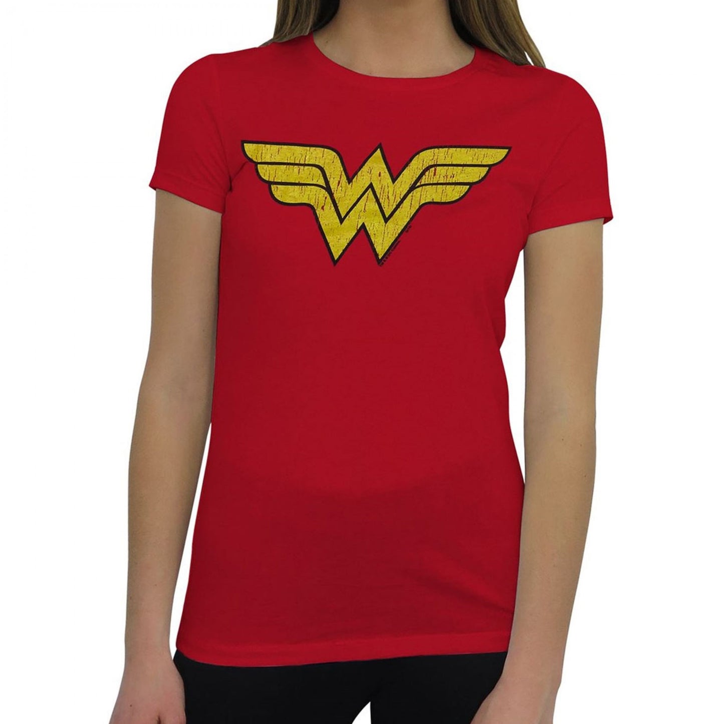 title:Wonder Woman Distressed Symbol T-Shirt for Women;color:Red