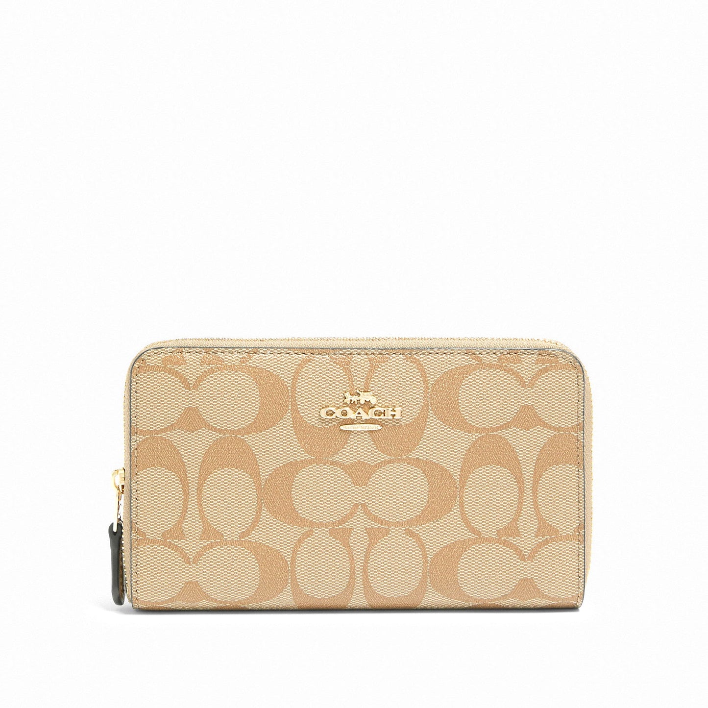 title:Coach Women's Medium Id Zip Wallet In Signature Canvas;color:Light Khaki / Chalk