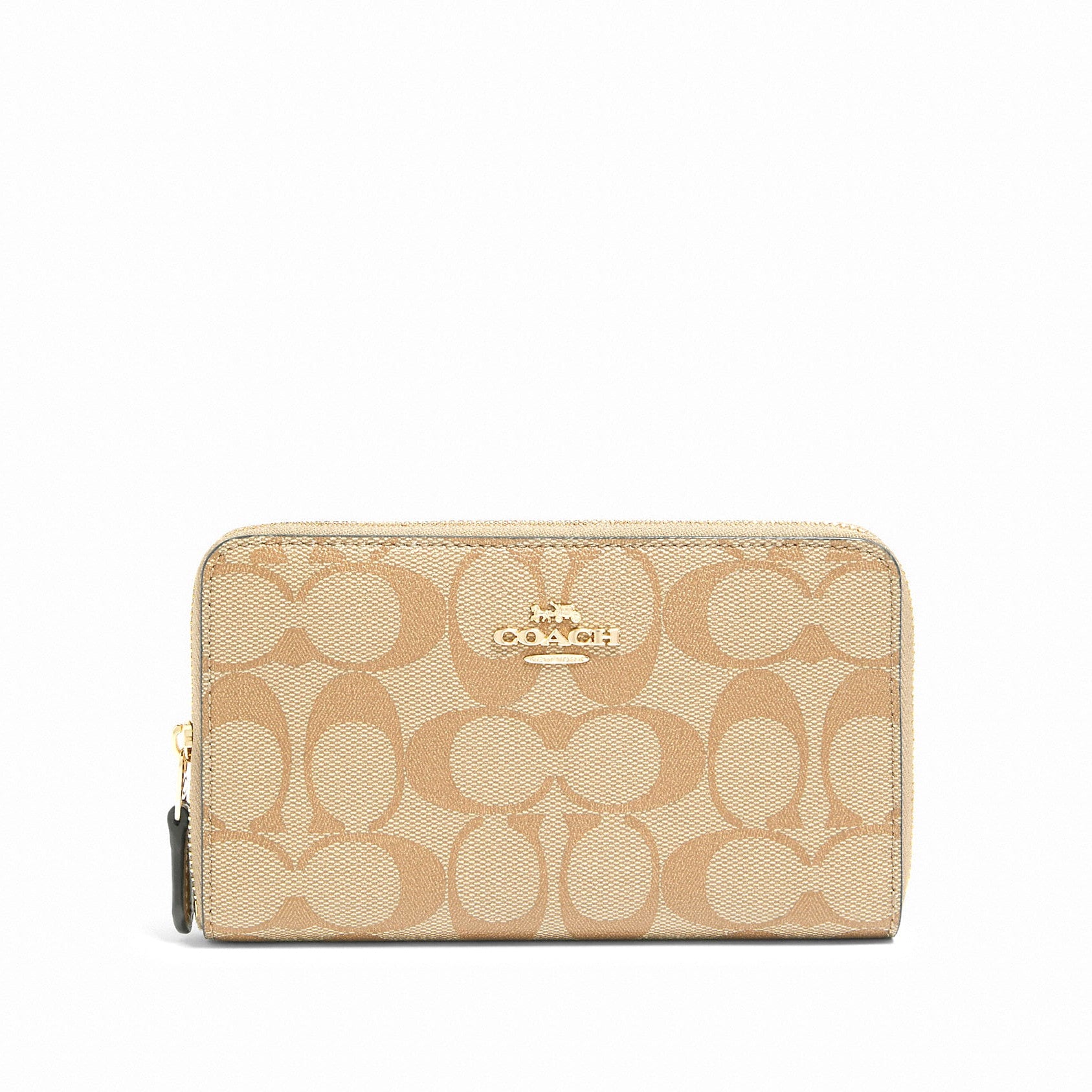 title:Coach Women's Medium Id Zip Wallet In Signature Canvas;color:Light Khaki / Chalk