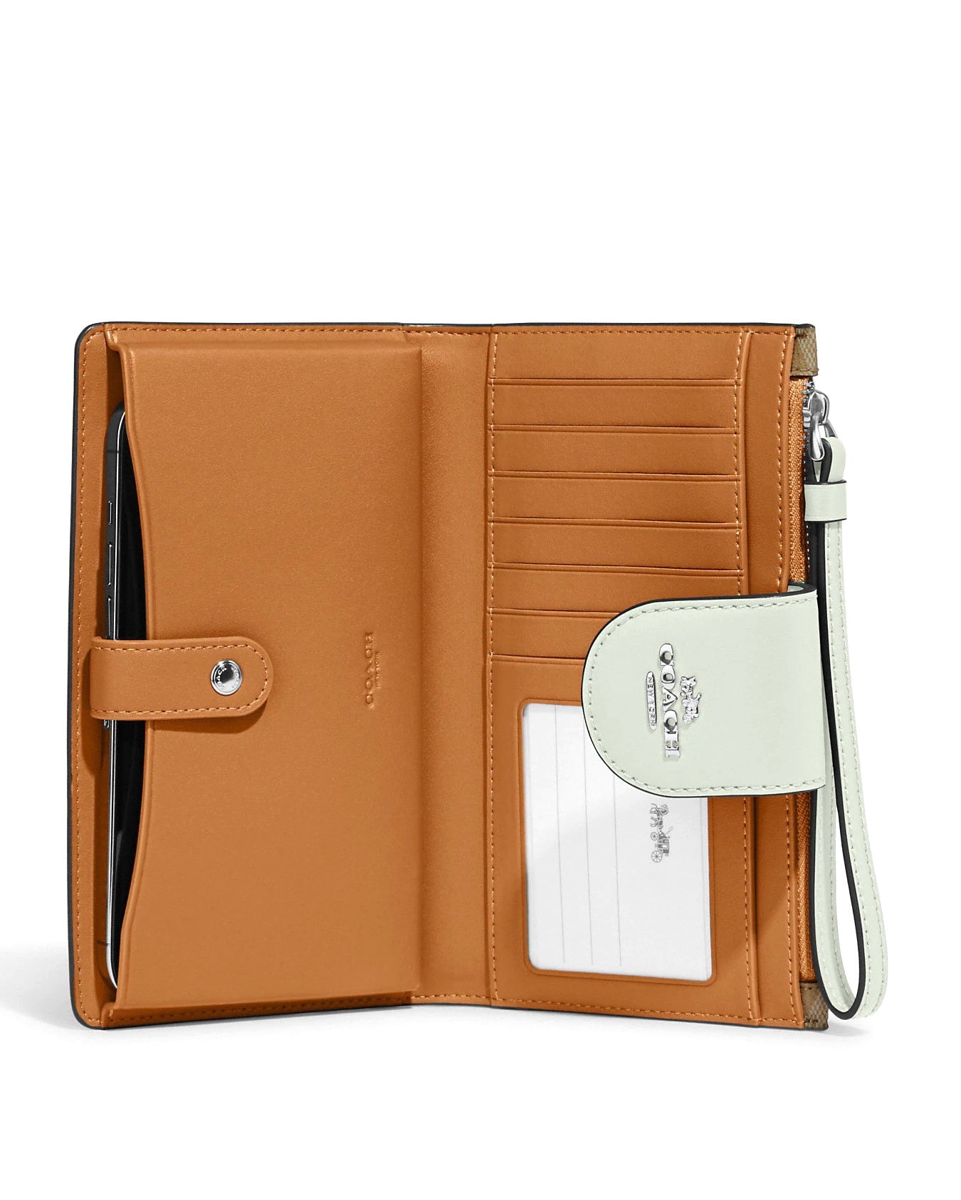 title:Coach Women's Tech Wallet In Colorblock Signature Canvas;color:Khaki Light / Sage