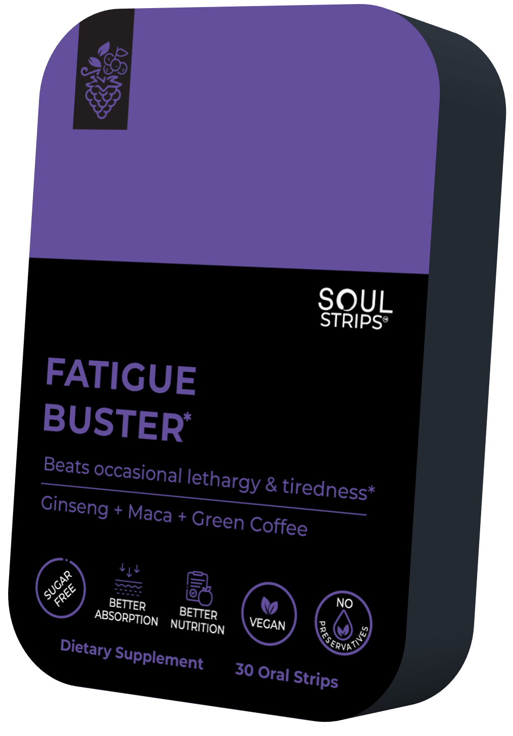 Soul Strips Fatigue Buster Vegan Sugar Free Mixed Berries Flavor 30 Strips