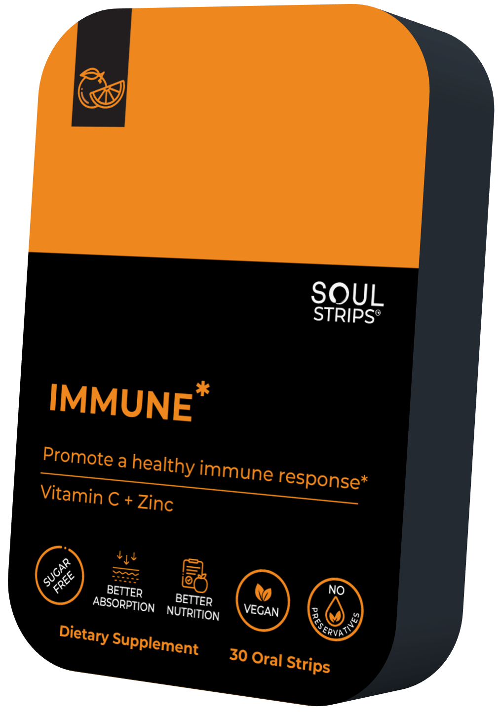 Soul Strips Immune Vegan Sugar Free Orange Flavor 30 Strips