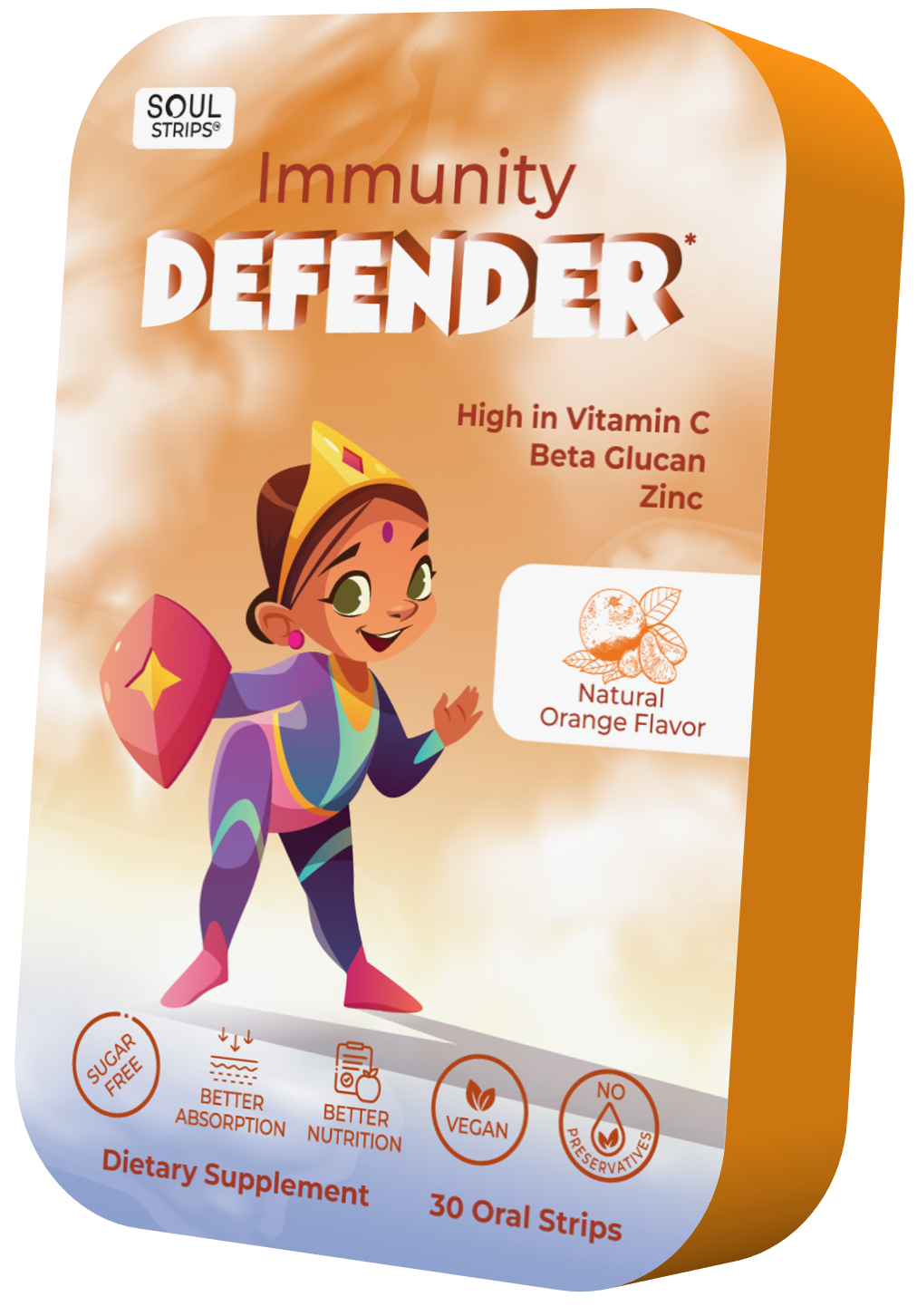 Soul Strips Kids Immunty Defender Vegan Sugar Free - Orange Flavor 30 Strips