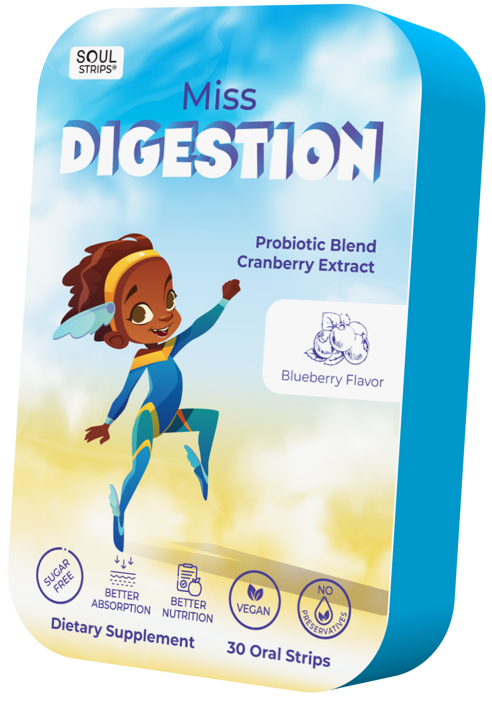 Soul Strips Kids Miss Digestion Vegan Sugar Free Blueberry Flavor 30 Strips