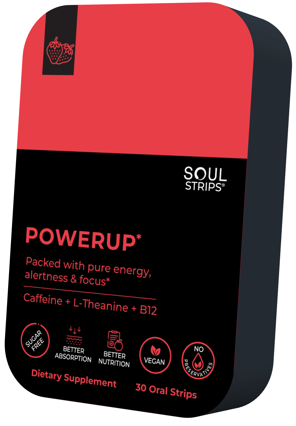 Soul Strips PowerUp Vegan Sugar Free Strawberry Flavor 30 Strips