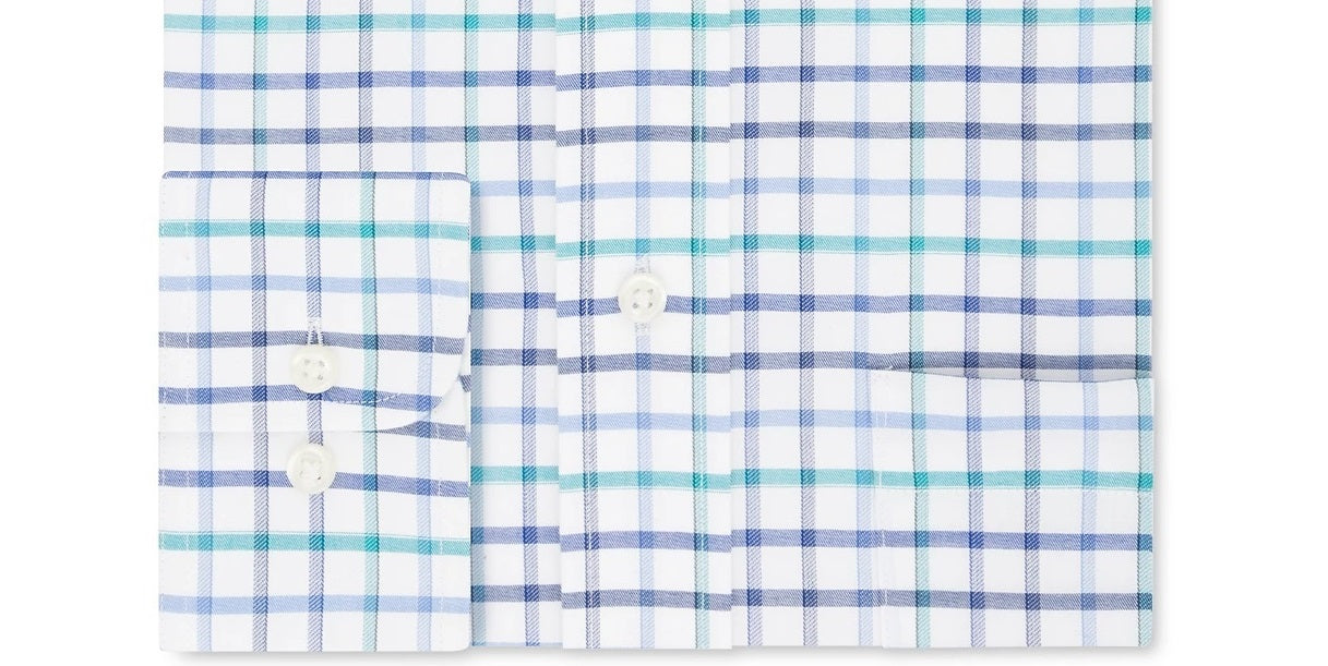 Eagle Men's Classic/Regular-Fit Non-Iron Flex Collar Check Dress Shirt Blue Size 17X34-35