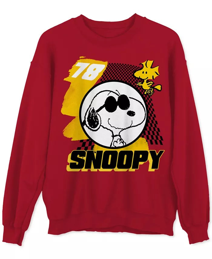 Hybrid Men's Snoopy Yellow Check Graphic Sweatshirt Red Size 2 Extra Large