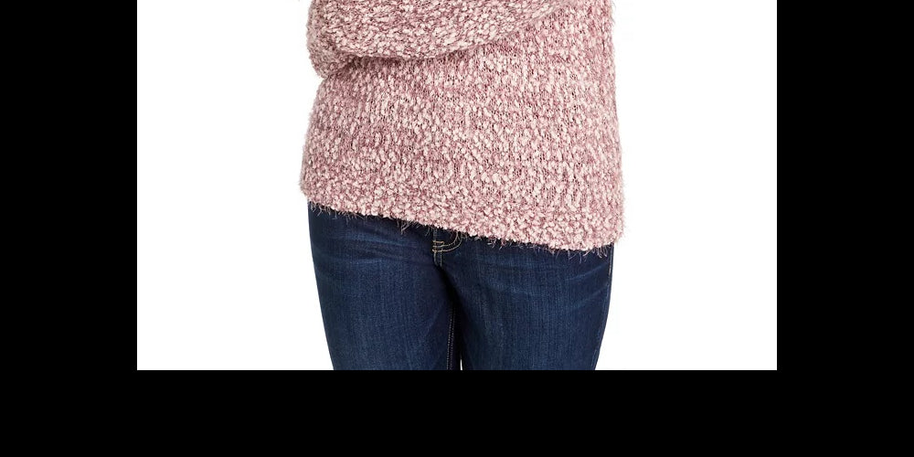 Freshman Juniors' Off-The-Shoulder Fuzzy Sweater Dark Pink Size X-Large