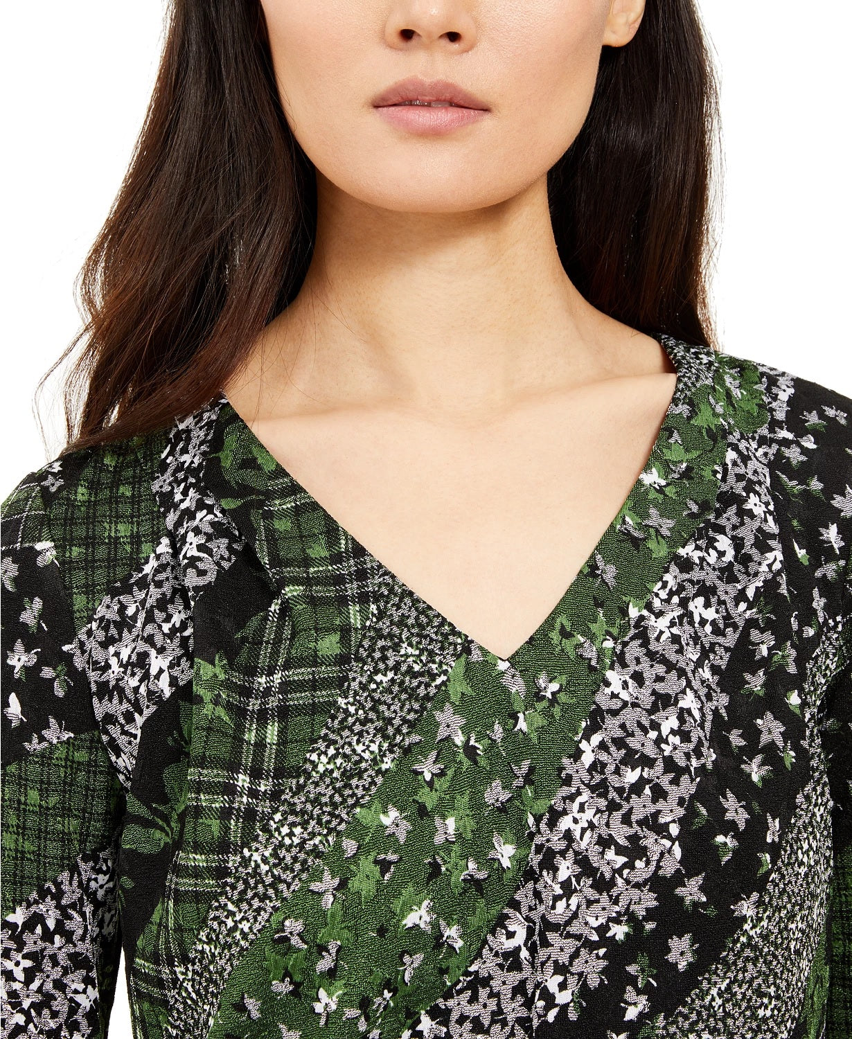 Michael Kors Women's Mixed Print Long-Sleeve Top Green Size Small