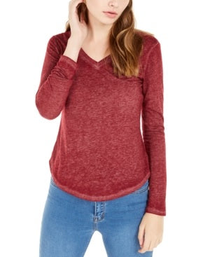 Ultra Flirt Juniors' Long-Sleeved Textured Boyfriend T-Shirt Red Size Small