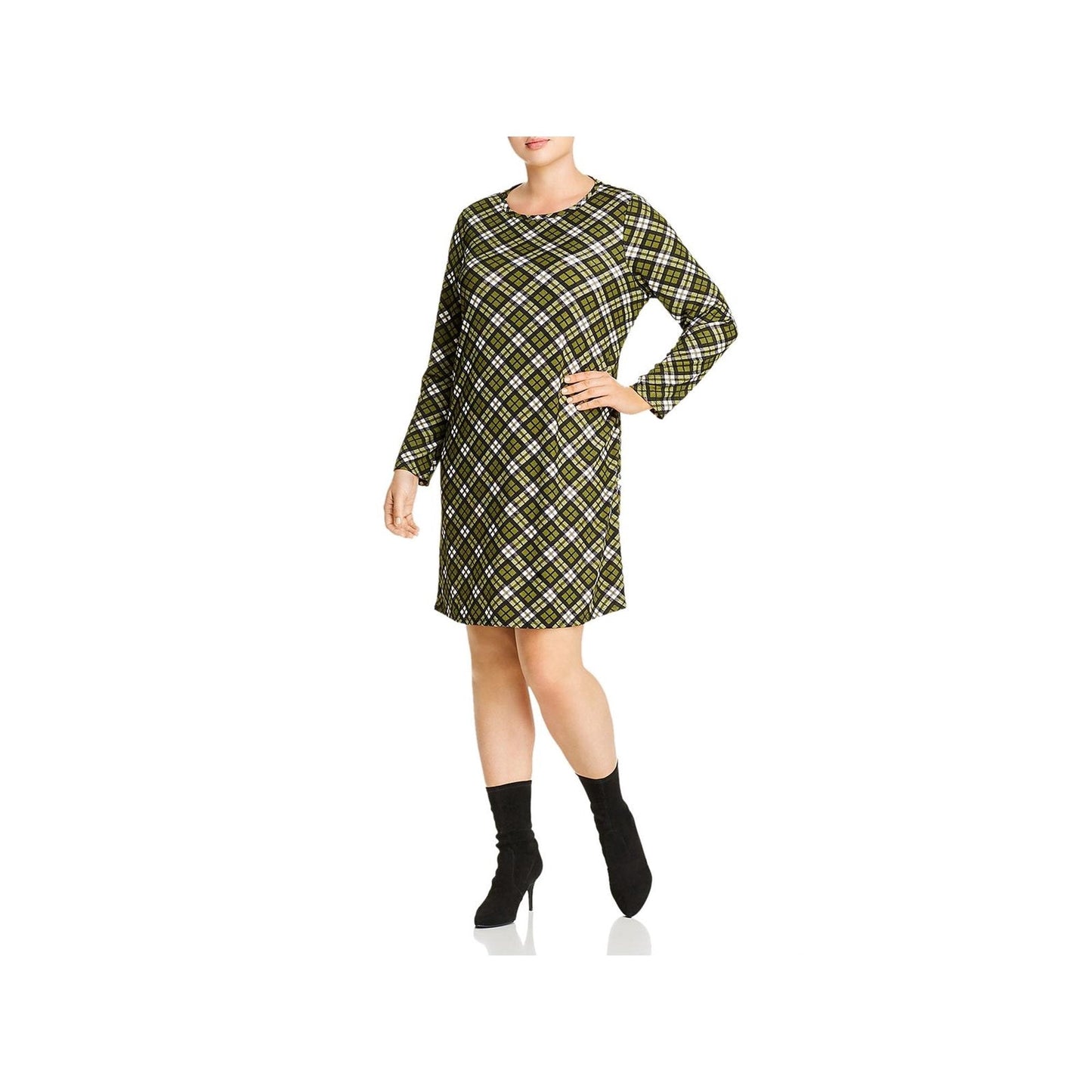 Michael Kors Women's Plus Plaid Long Sleeve Shift Dress Green Size 1X