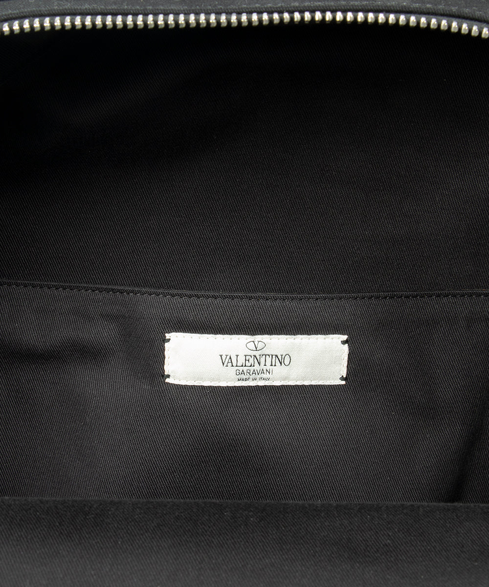 title:Valentino Black Fabric Backpack with Logo Applique;color:Black