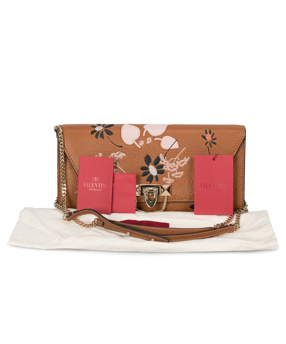 title:Valentino Demilune Clutch Purse in Brown;color:Gold