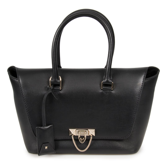 title:Valentino Small Demilune Double Handle Bag in Black;color:Black