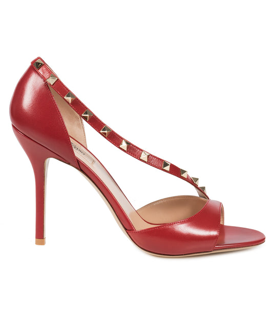 title:Valentino Rockstud Leather d'Orsay Peep Toe Pumps;color:Red