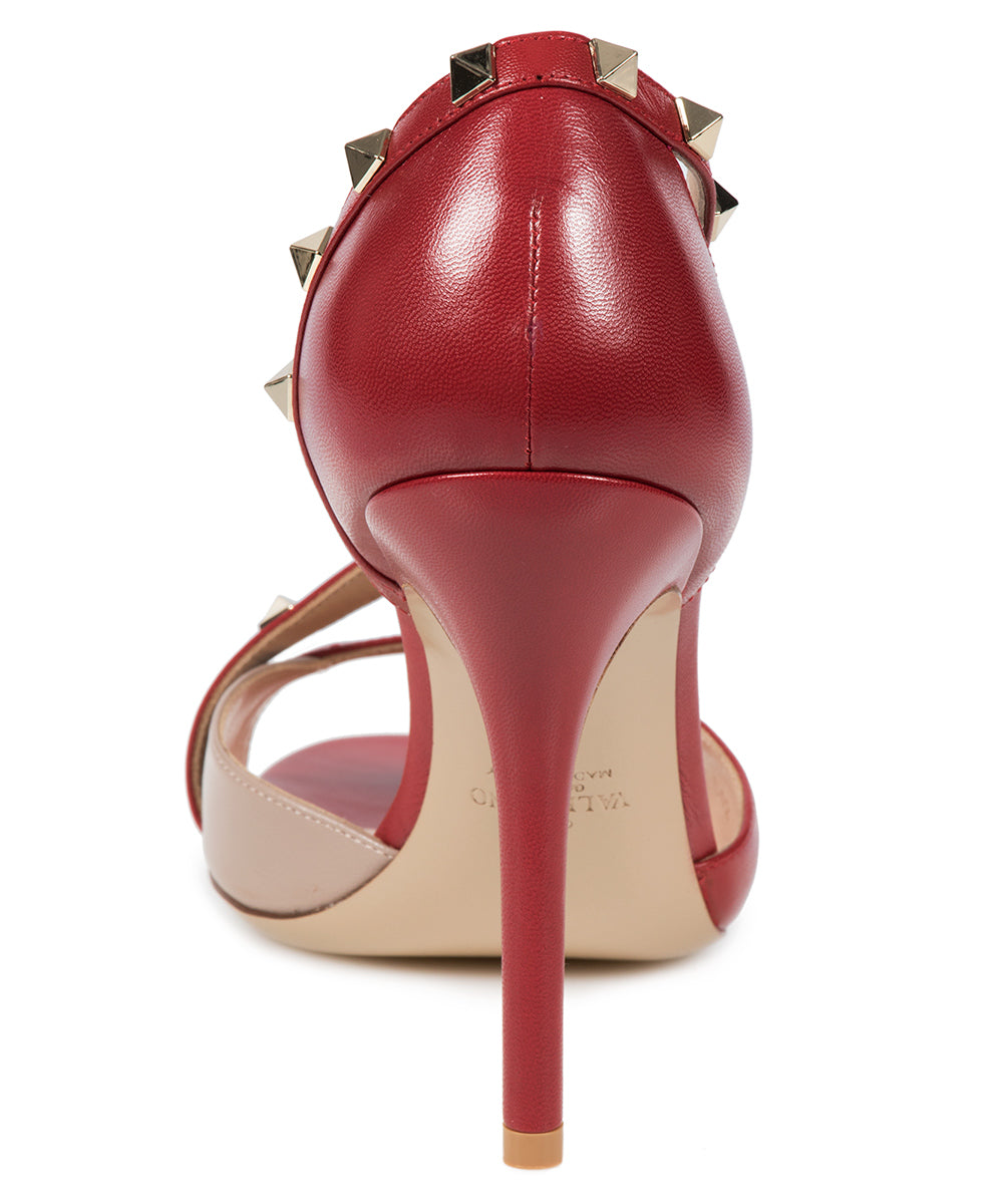 title:Valentino Rockstud Leather d'Orsay Peep Toe Pumps;color:Red