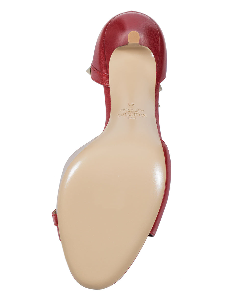 title:Valentino Rockstud Leather d'Orsay Peep Toe Pumps;color:Red