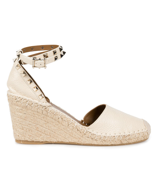 title:Valentino Light Ivory Rockstud Espadrille Wedge;color:Beige