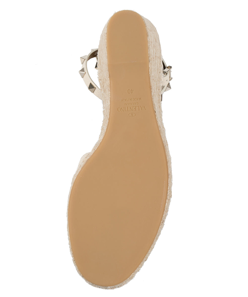 title:Valentino Light Ivory Rockstud Espadrille Wedge;color:Beige