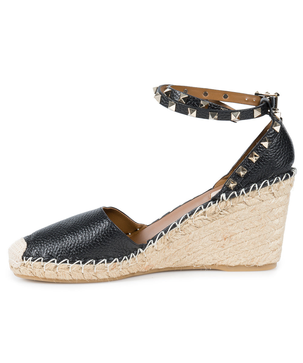 title:Valentino Black Rockstud Espadrille Wedge;color:Black